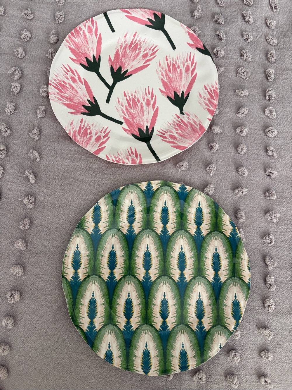 Set of 2 Decorative Floral & Geometric Melamine Plates - Pink & Green- opalhouse
